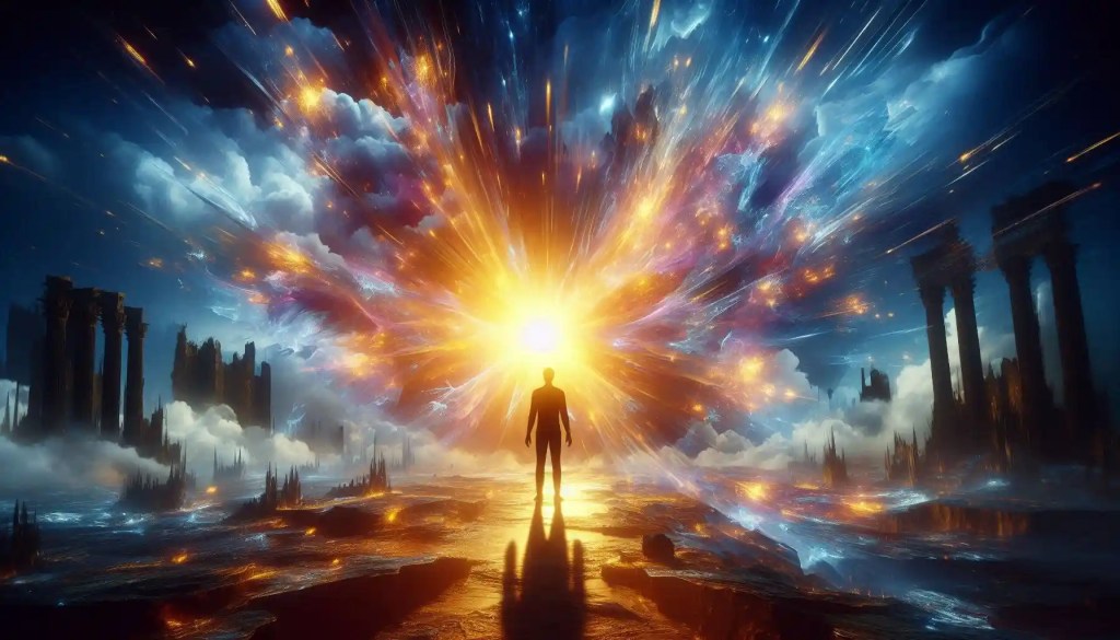 Surreal illustration of a lucid dream world shattering like glass because the dreamer is getting too excited.